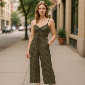 Women’s Rayon Cropped front Tie Jumpsuit M Green